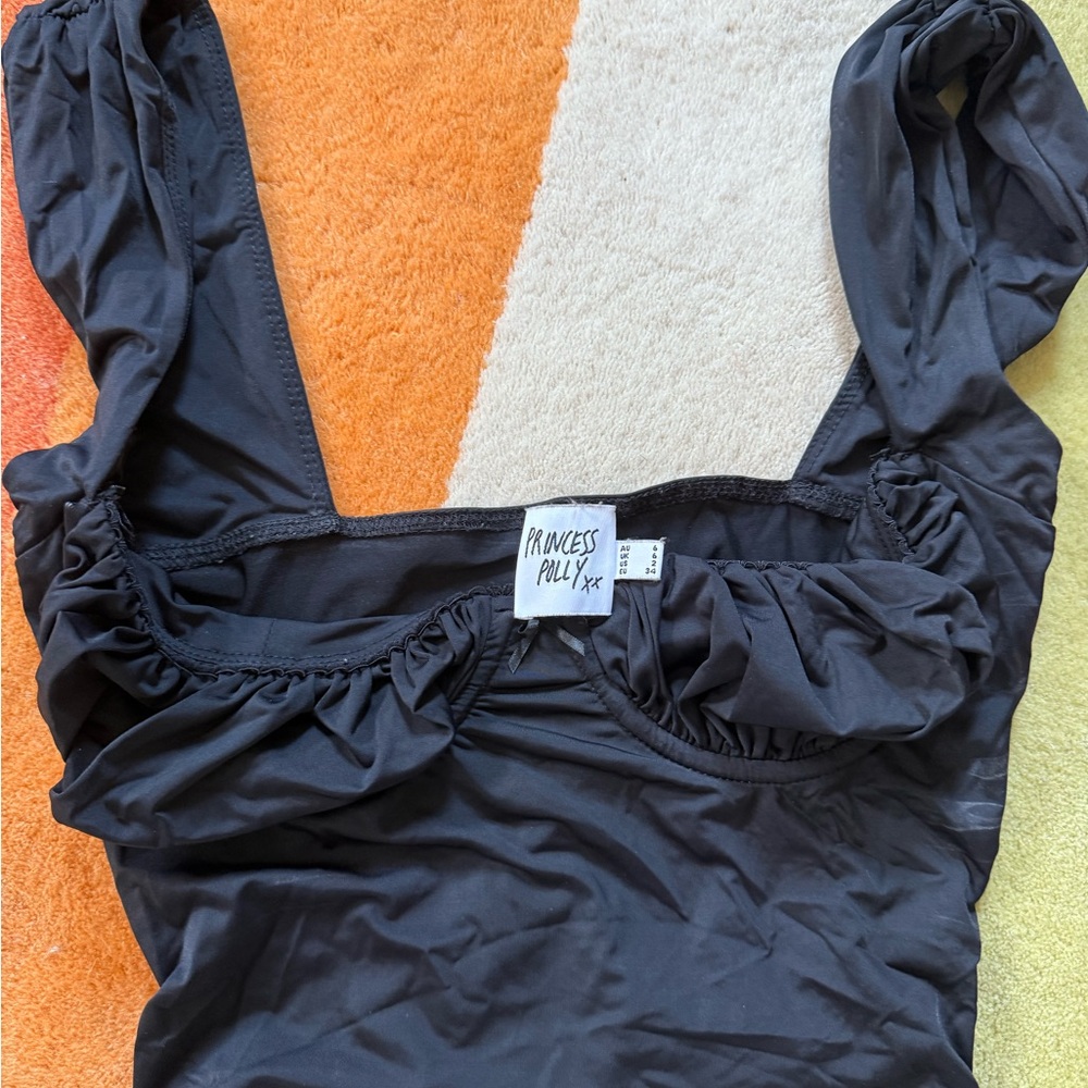 Princess Polly Black Ruched Crop Top